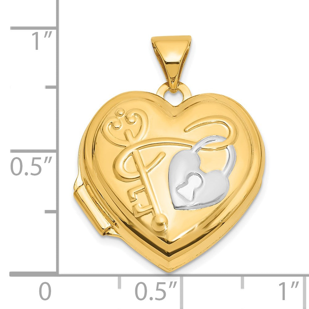14K and White Rhodium 18mm KEY TO MY HEART Reversible Heart Locket