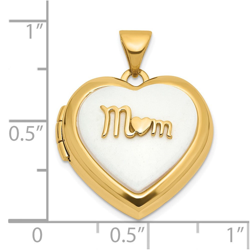 14K Polished White Agate Mom 18mm Heart Locket
