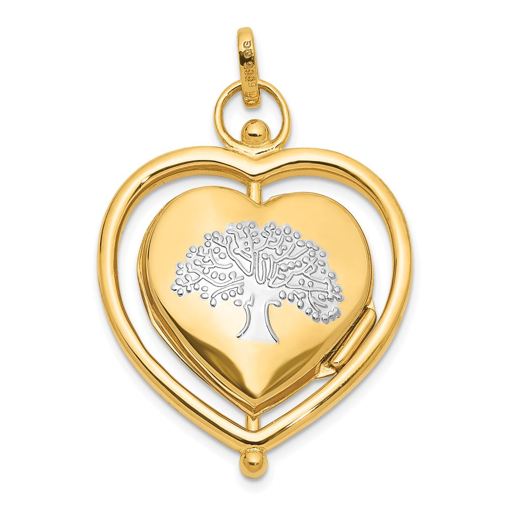 14K and White Rhodium Floral Special Mum Reversible Heart Locket