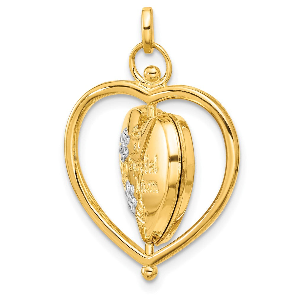 14K and White Rhodium Floral Special Mum Reversible Heart Locket