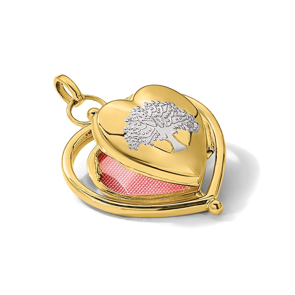14K and White Rhodium Floral Special Mum Reversible Heart Locket
