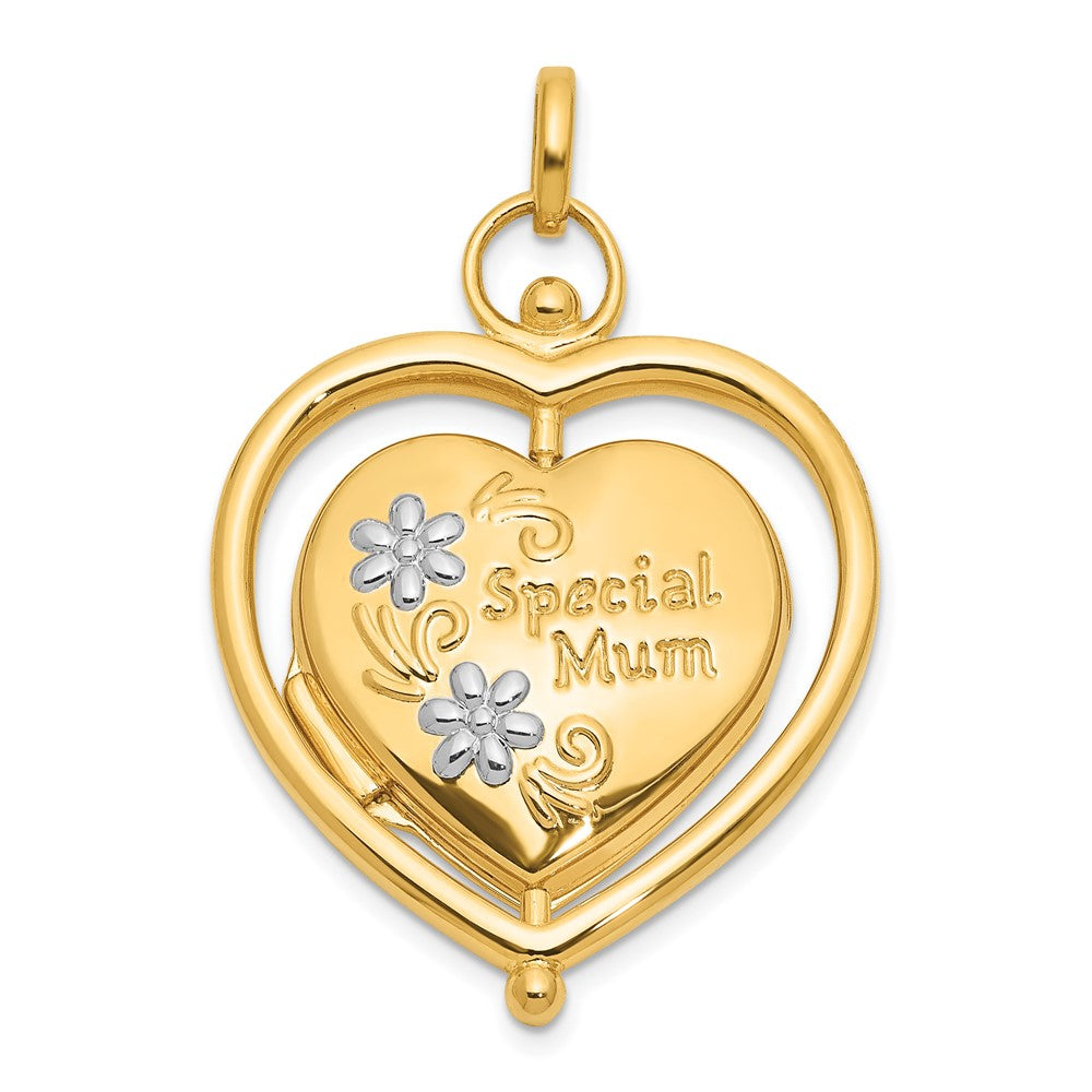 14K and White Rhodium Floral Special Mum Reversible Heart Locket