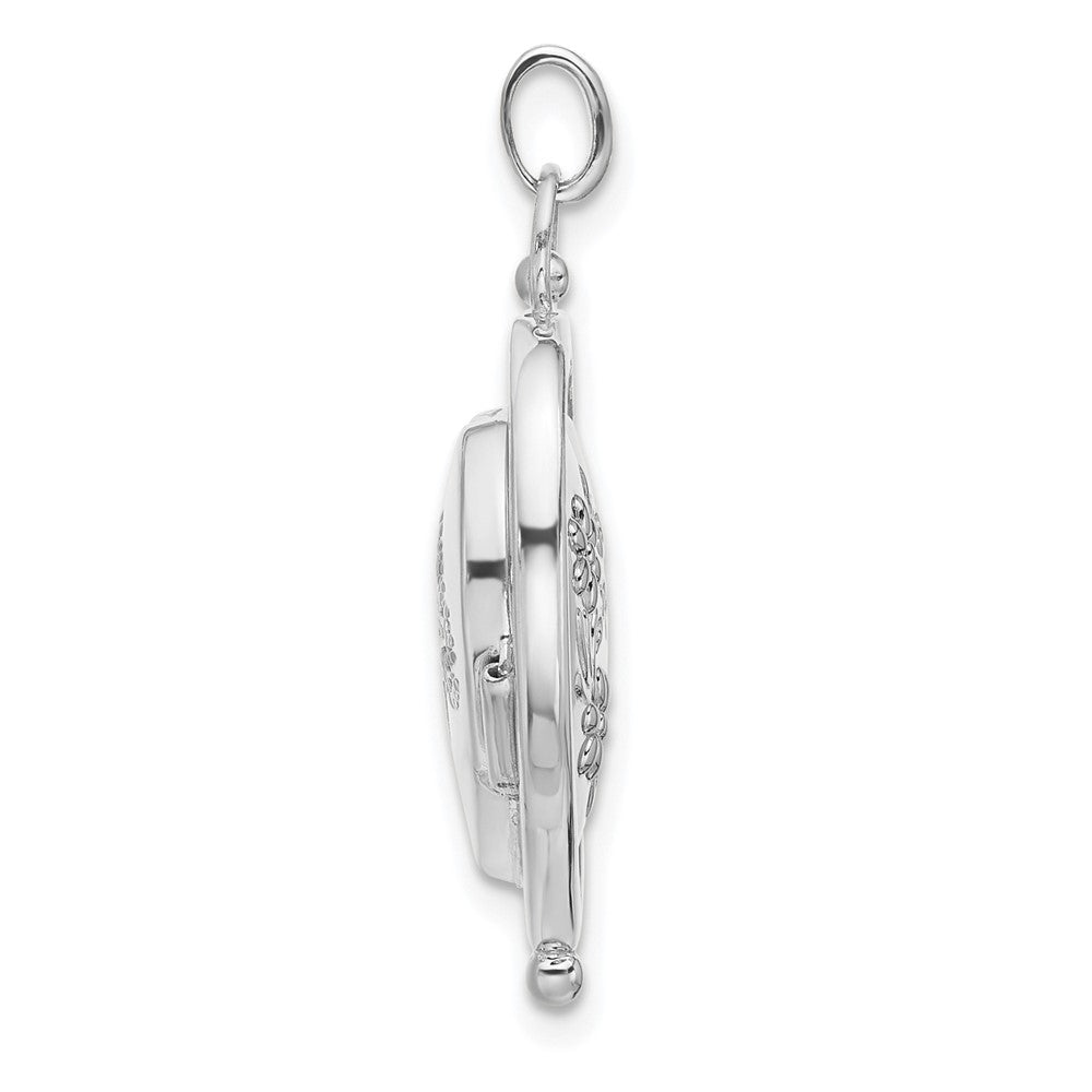 14k White Gold Floral Special Mum Reversible Heart Locket