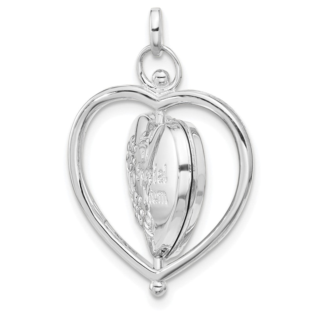 14k White Gold Floral Special Mum Reversible Heart Locket