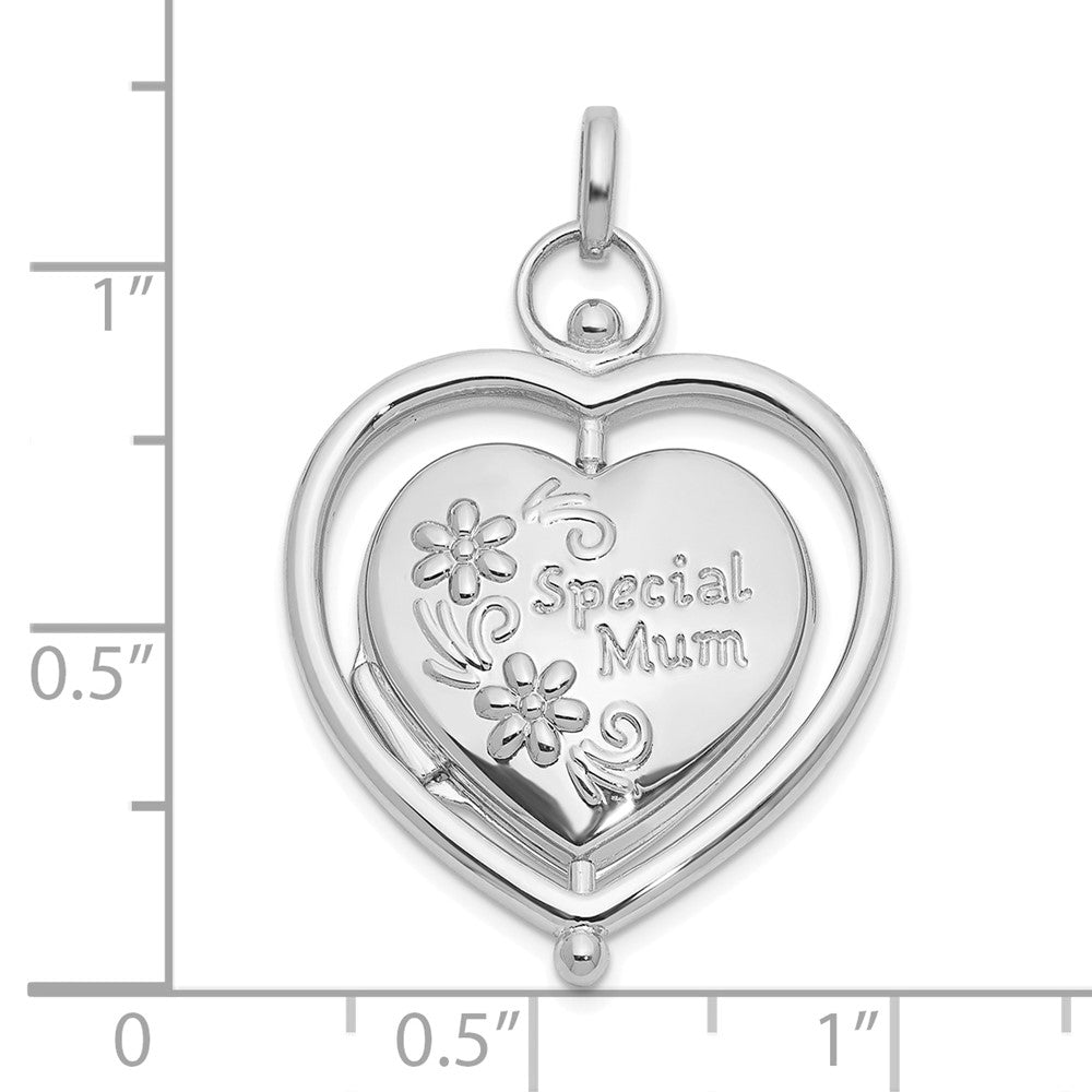 14k White Gold Floral Special Mum Reversible Heart Locket