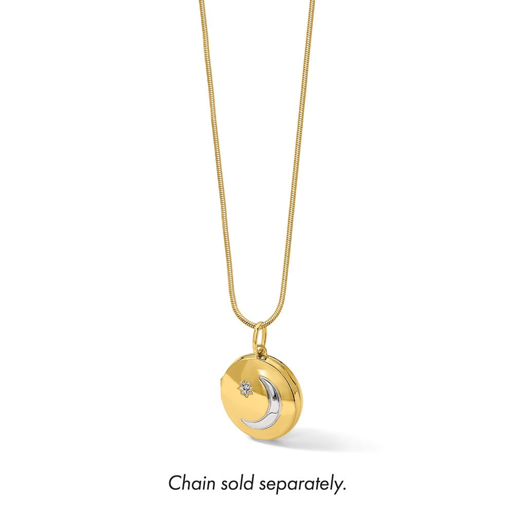 14K with White Rhodium 20mm Diamond Moon & Star Round Locket