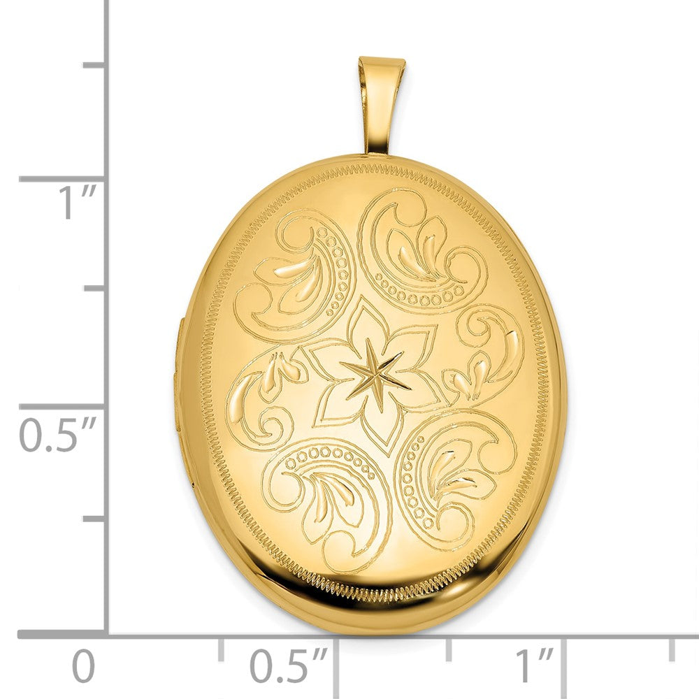 14k Polished Floral Filigree 20mm Oval Locket