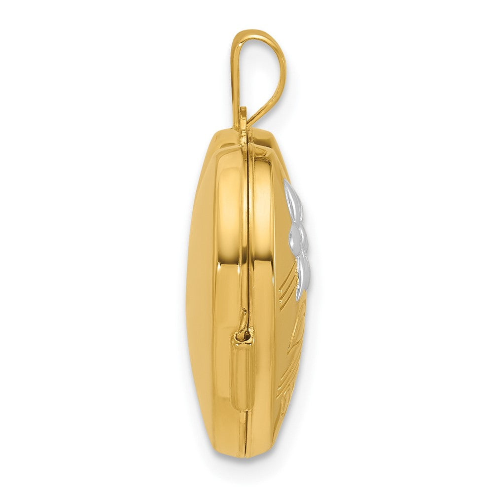 14k and Rhodium Polished Floral 18mm Heart Locket