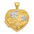 14k and Rhodium Polished Floral 18mm Heart Locket