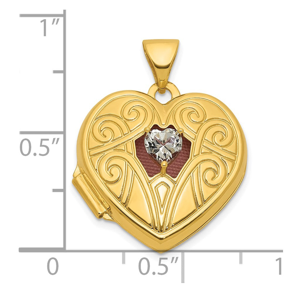 14k Polished White Topaz April Birthstone 18mm Heart Locket
