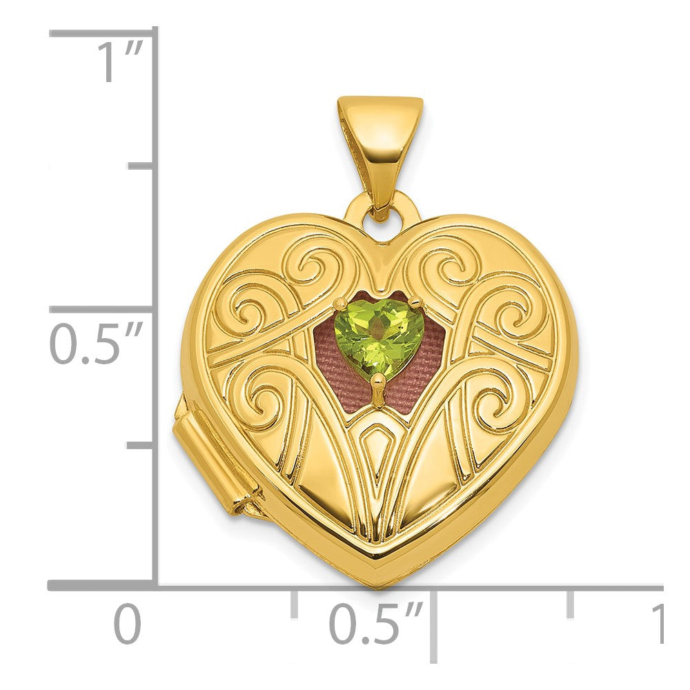 14k Polished Peridot August Birthstone 18mm Heart Locket
