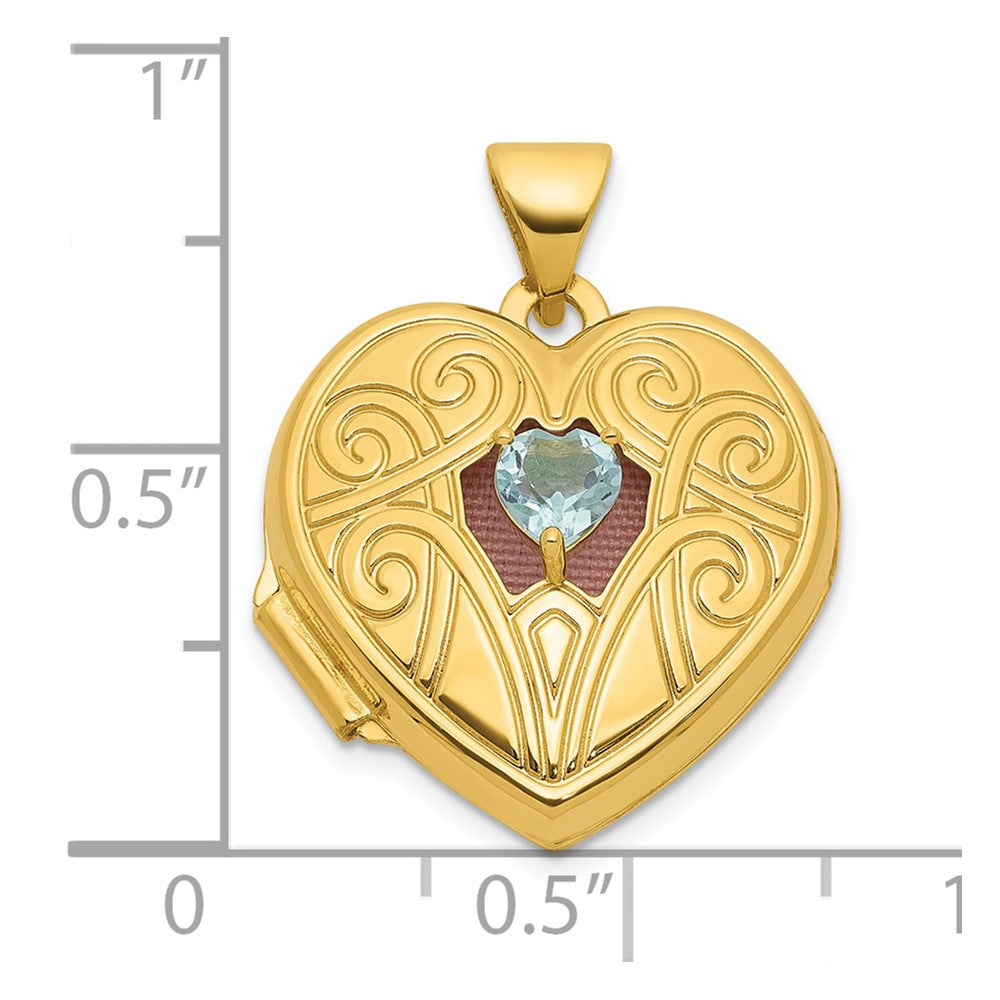 14k Polished Blue Topaz December Birthstone 18mm Heart Locket