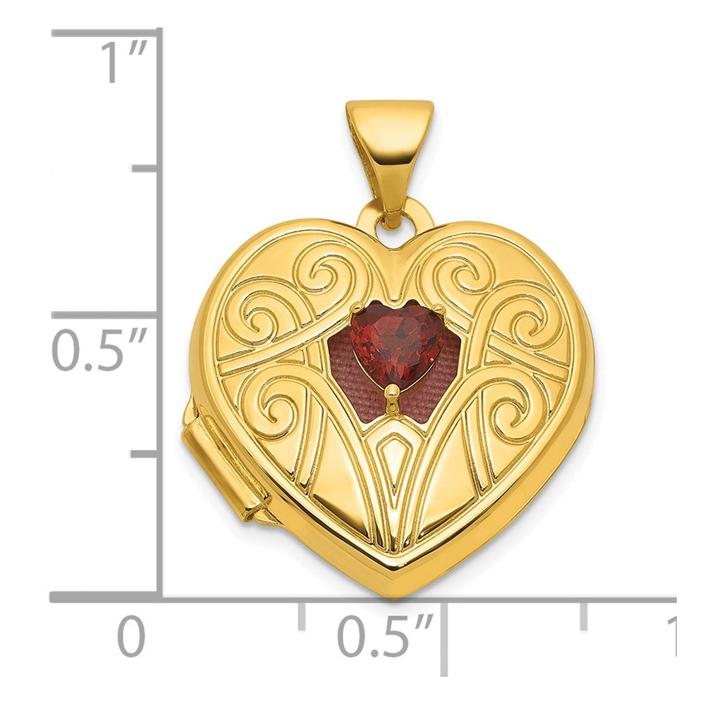 14k Polished Garnet January Birthstone 18mm Heart Locket