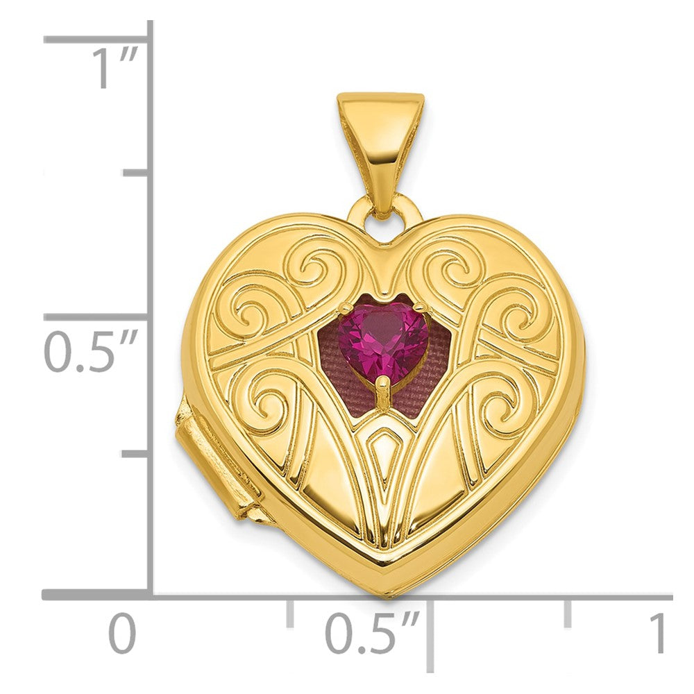 14k Polished Lab Created Ruby July Birthstone 18mm Heart Locket