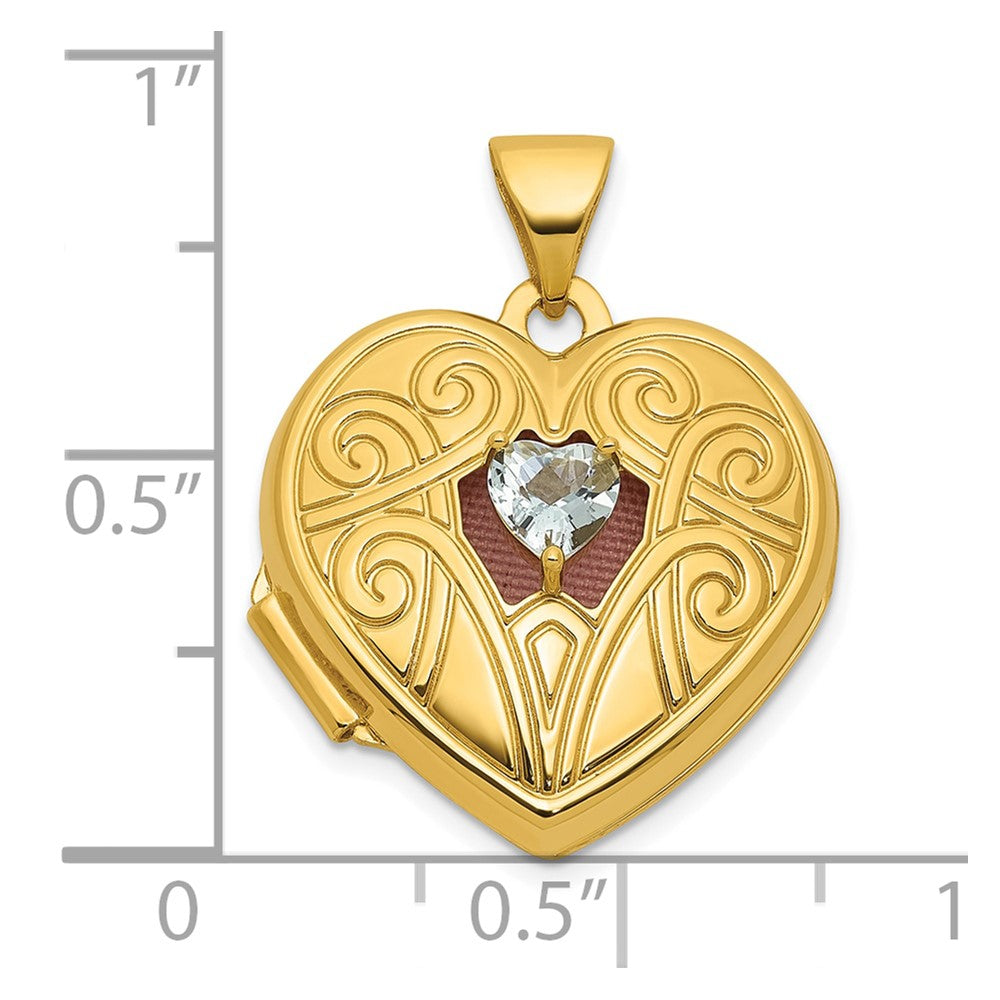 14k Polished Aquamarine March Birthstone 18mm Heart Locket