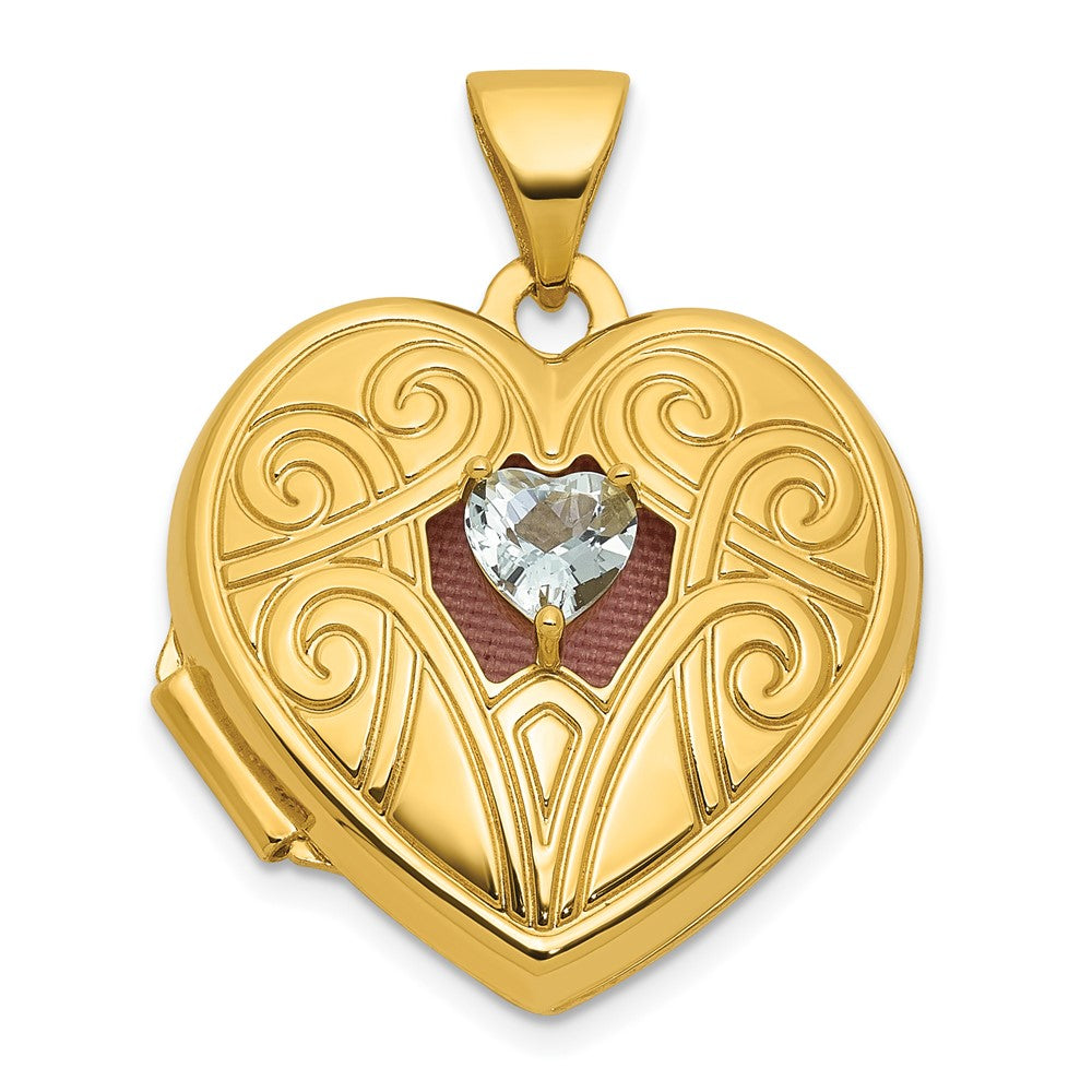 14k Polished Aquamarine March Birthstone 18mm Heart Locket