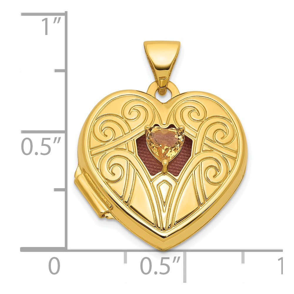 14k Polished Citrine November Birthstone 18mm Heart Locket