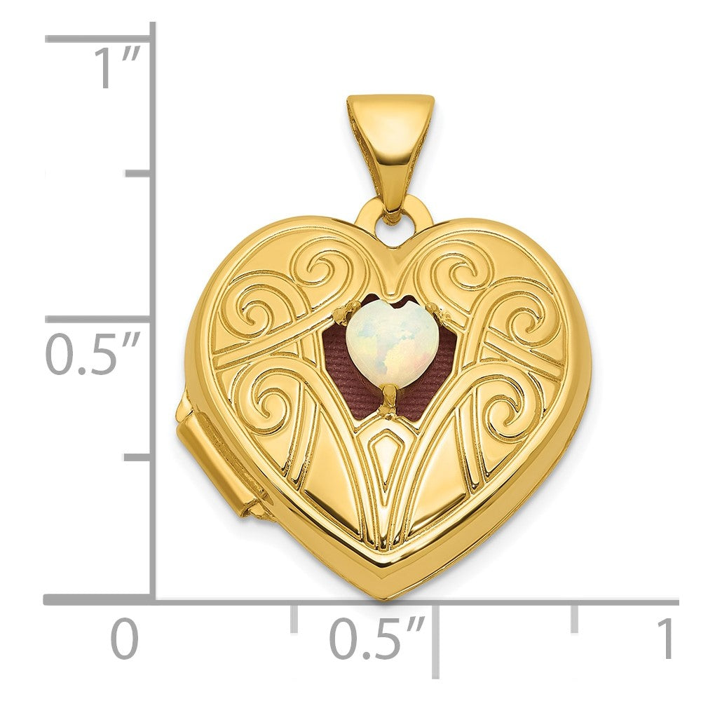 14k Polished Opal October Birthstone 18mm Heart Locket