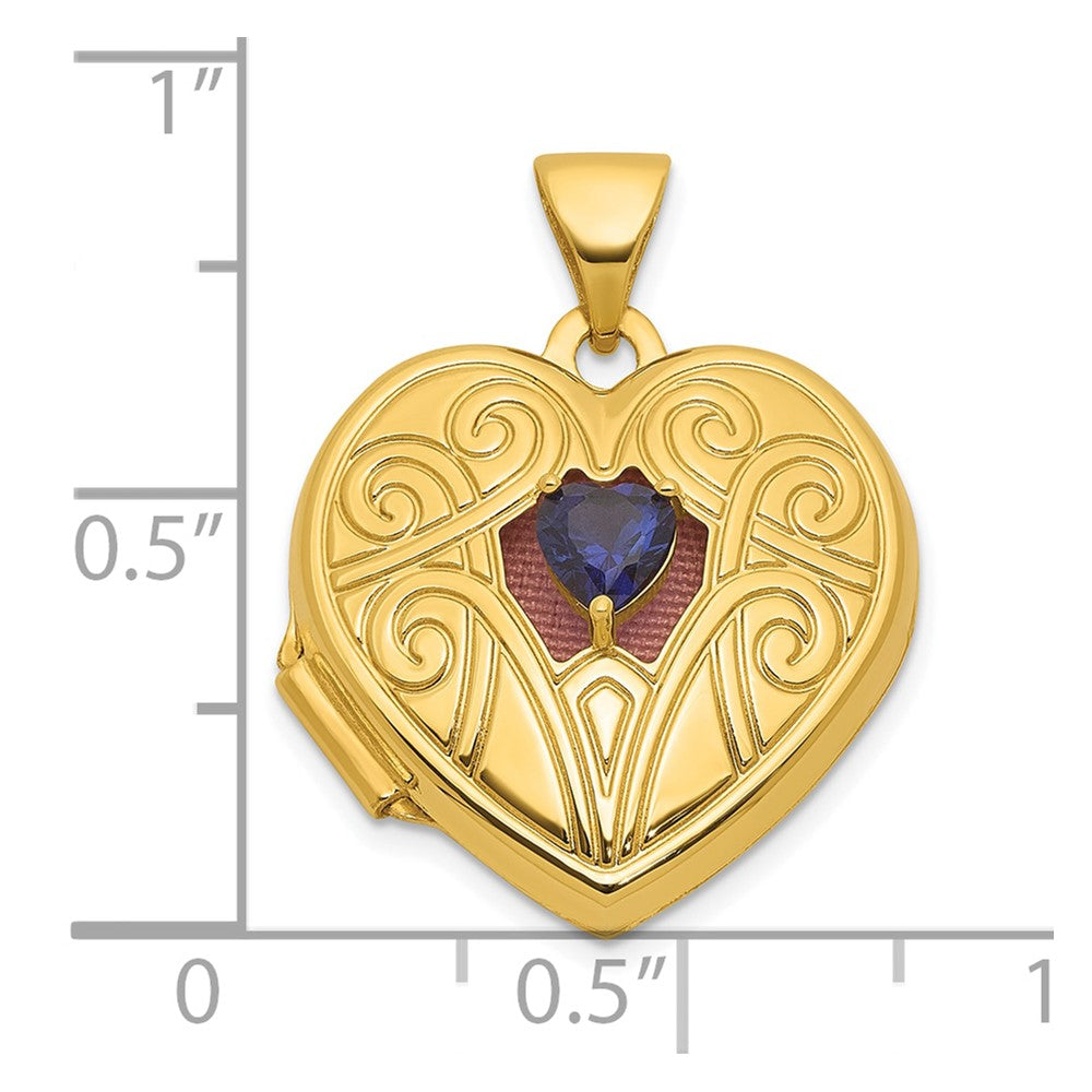 14k Polish Lab Created Sapphire September Birthstone 18mm Heart Locket