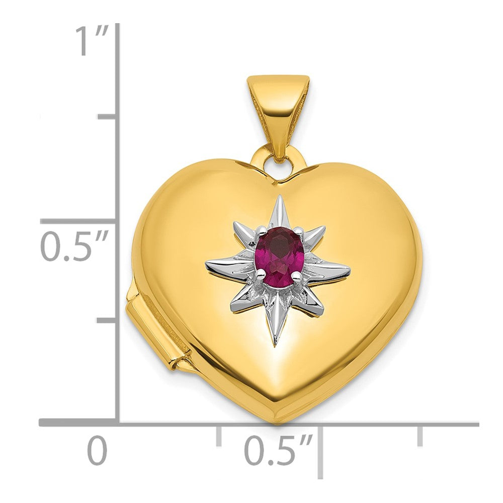 14k and White Rhodium Polished Lab Created Ruby 18mm Heart Locket