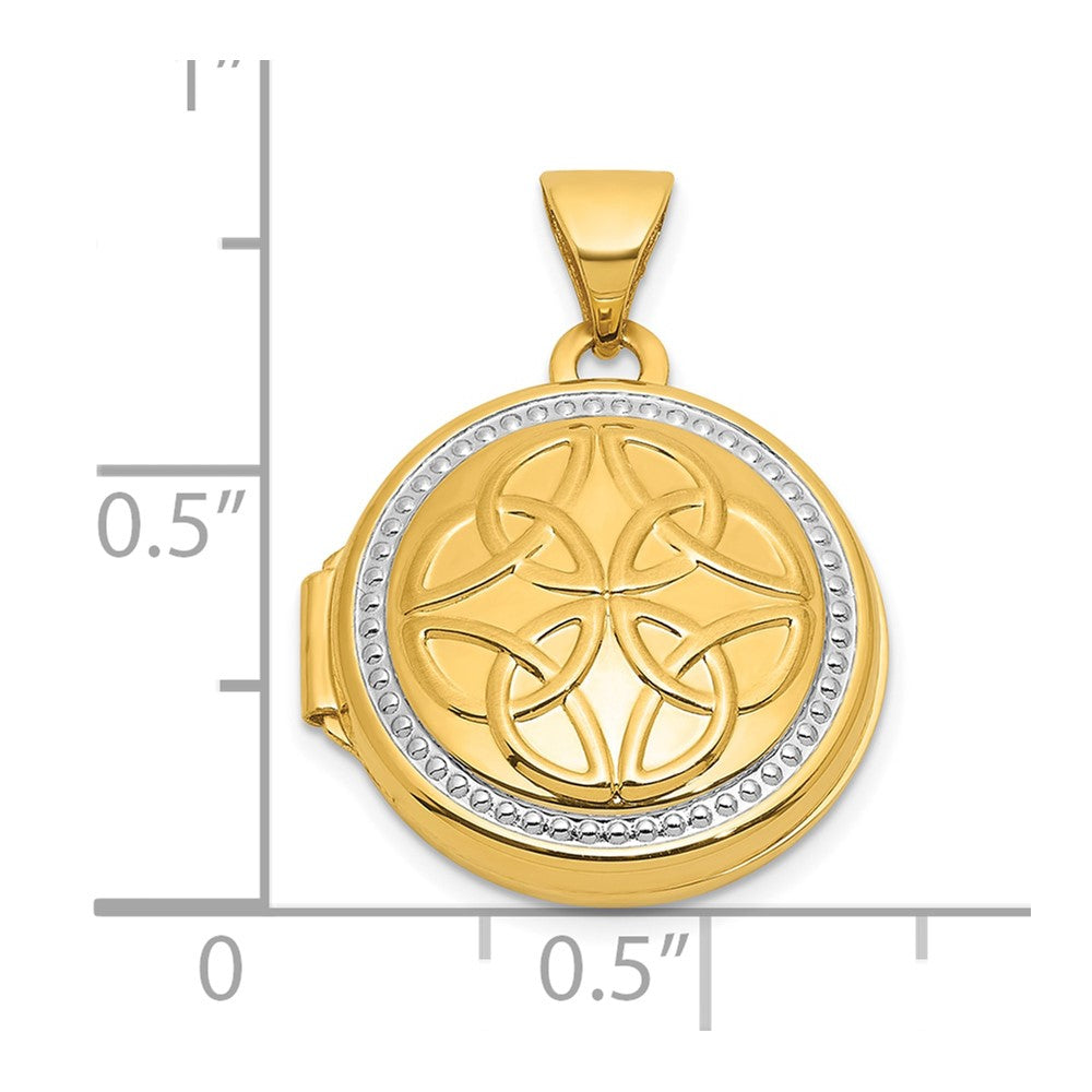 14k and White Rhodium Polished Celtic 16mm Round Locket