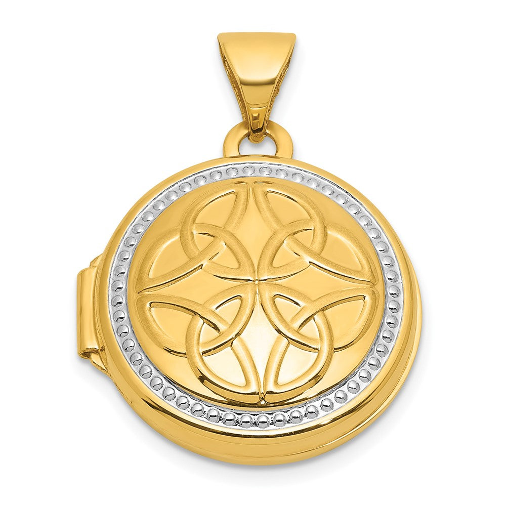 14k and White Rhodium Polished Celtic 16mm Round Locket
