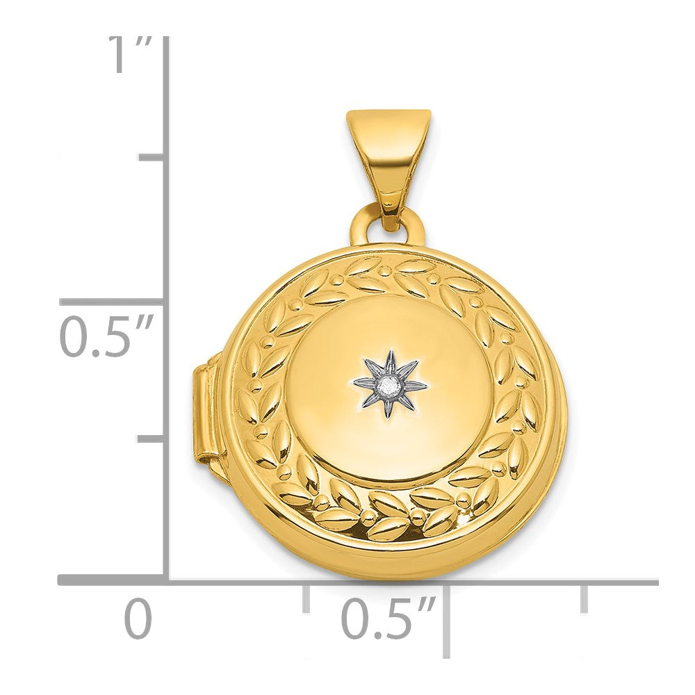 14k Polished Diamond 16mm Round Locket