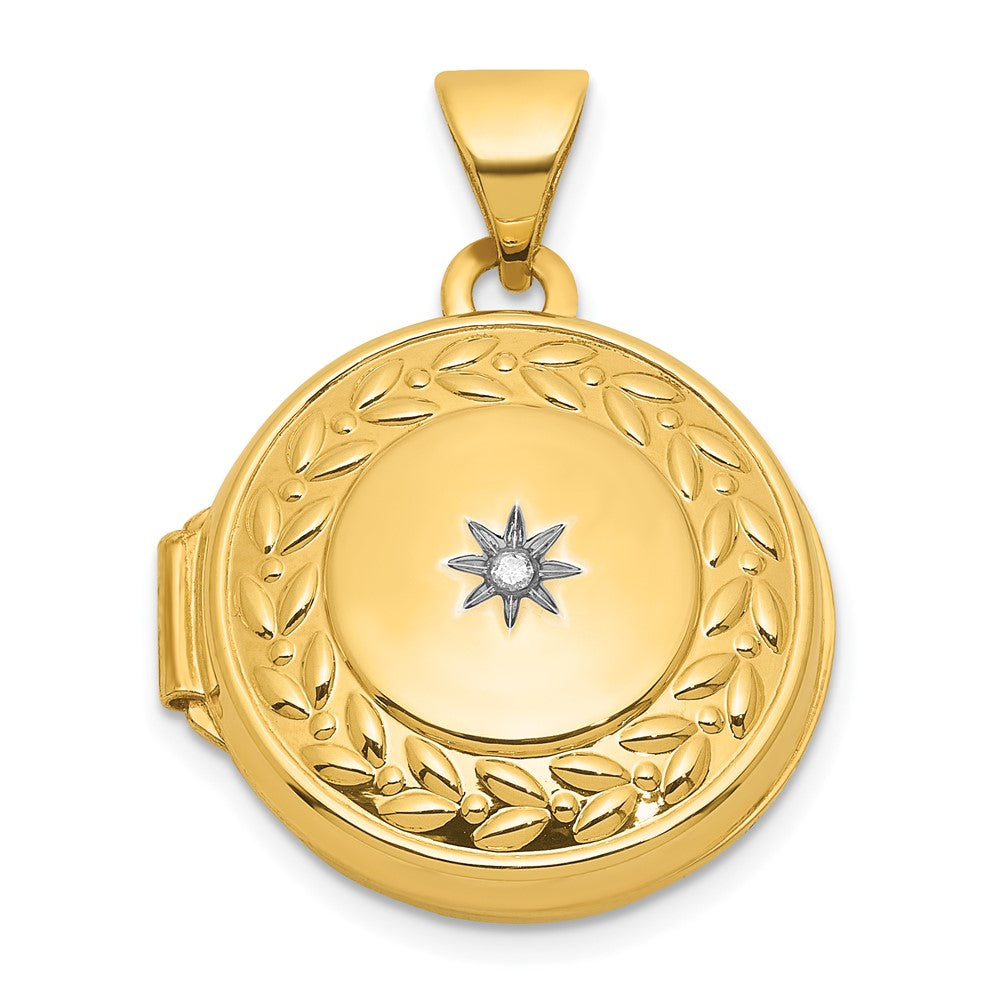 14k Polished Diamond 16mm Round Locket