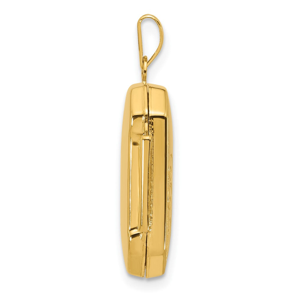 14k Diamond Polished Floral And Star 20mm Rectangle Locket