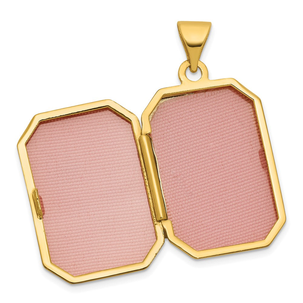 14k Diamond Polished Floral And Star 20mm Rectangle Locket