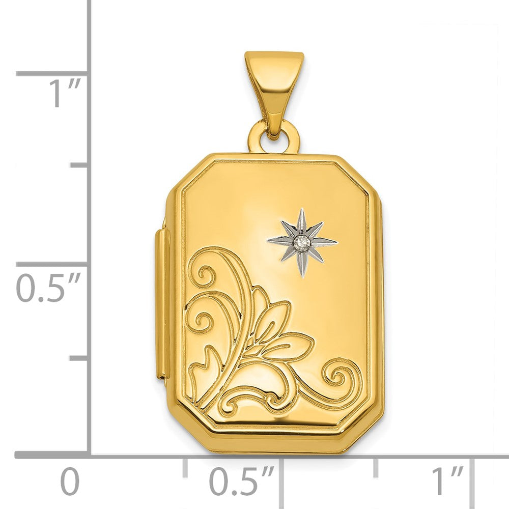 14k Diamond Polished Floral And Star 20mm Rectangle Locket