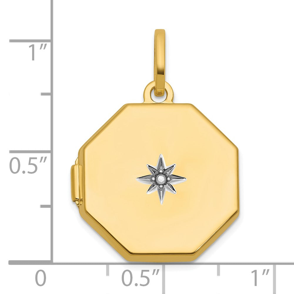 14k Diamond Polished With Star 18mm Octagon Shaped Locket