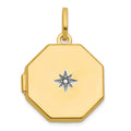 14k Diamond Polished With Star 18mm Octagon Shaped Locket