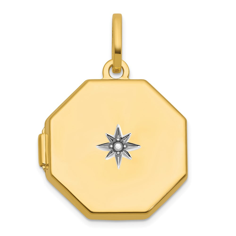 14k Diamond Polished With Star 18mm Octagon Shaped Locket