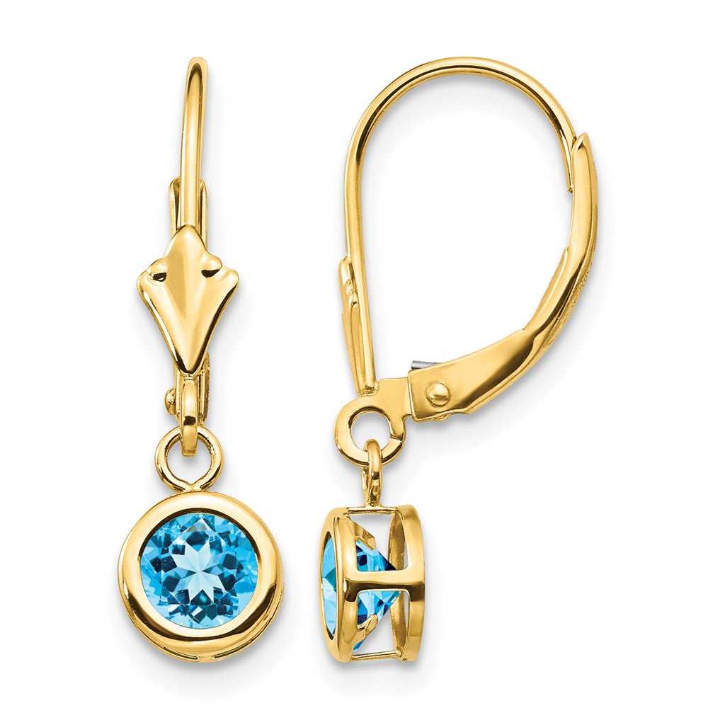 14k 5mm Blue Topaz Leverback Earring