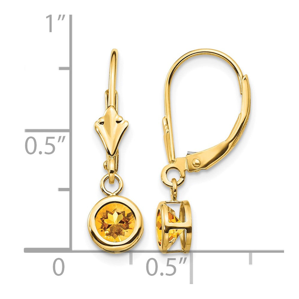 14k Citrine Round Leverback Earring