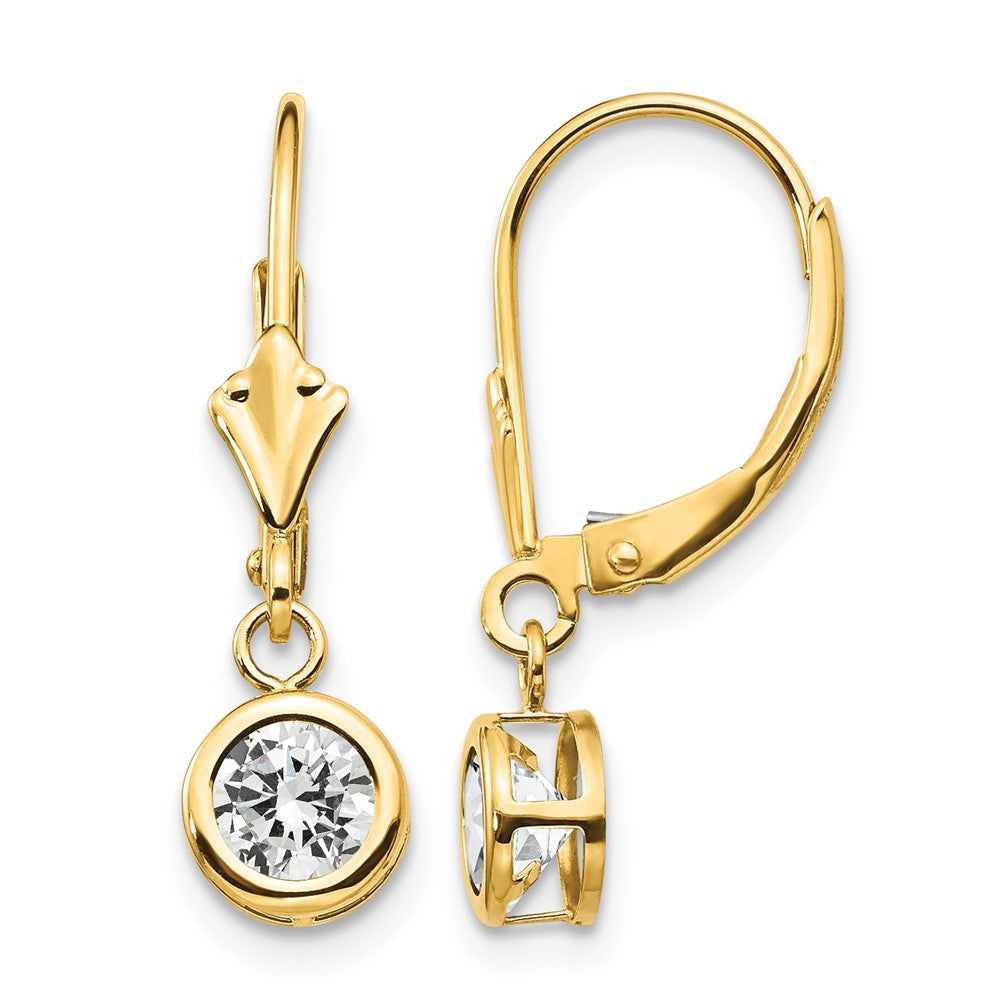 14k 5mm Cubic Zirconia Leverback Earrings