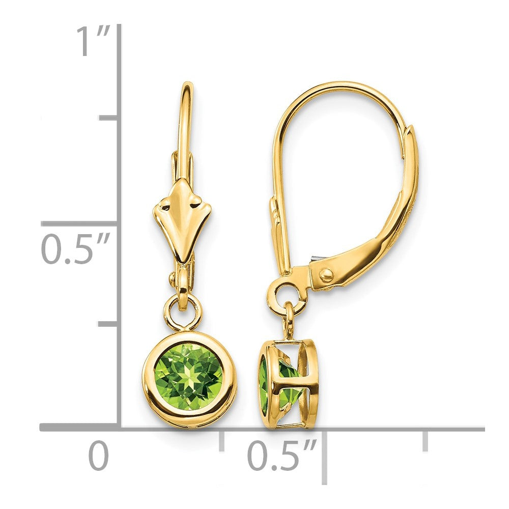 14k 5mm Peridot Leverback Earrings