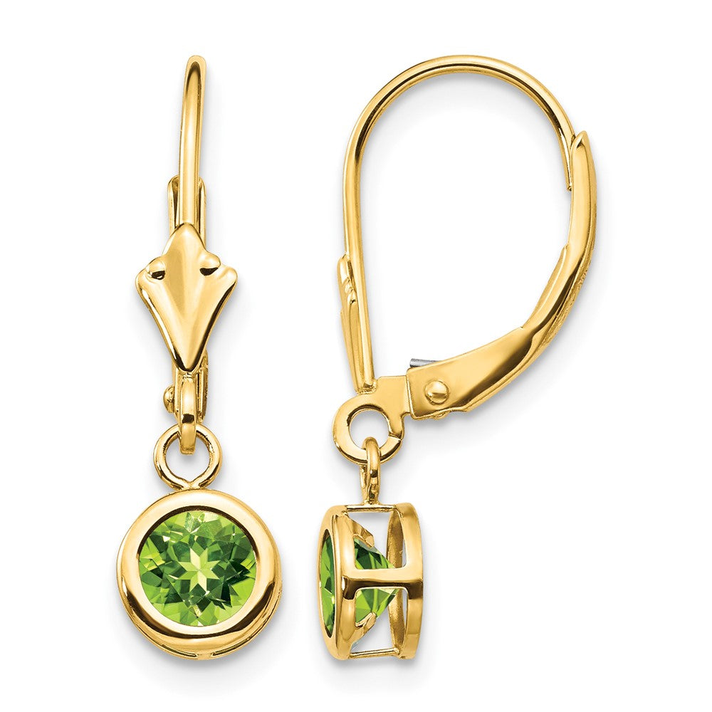 14k 5mm Peridot Leverback Earrings