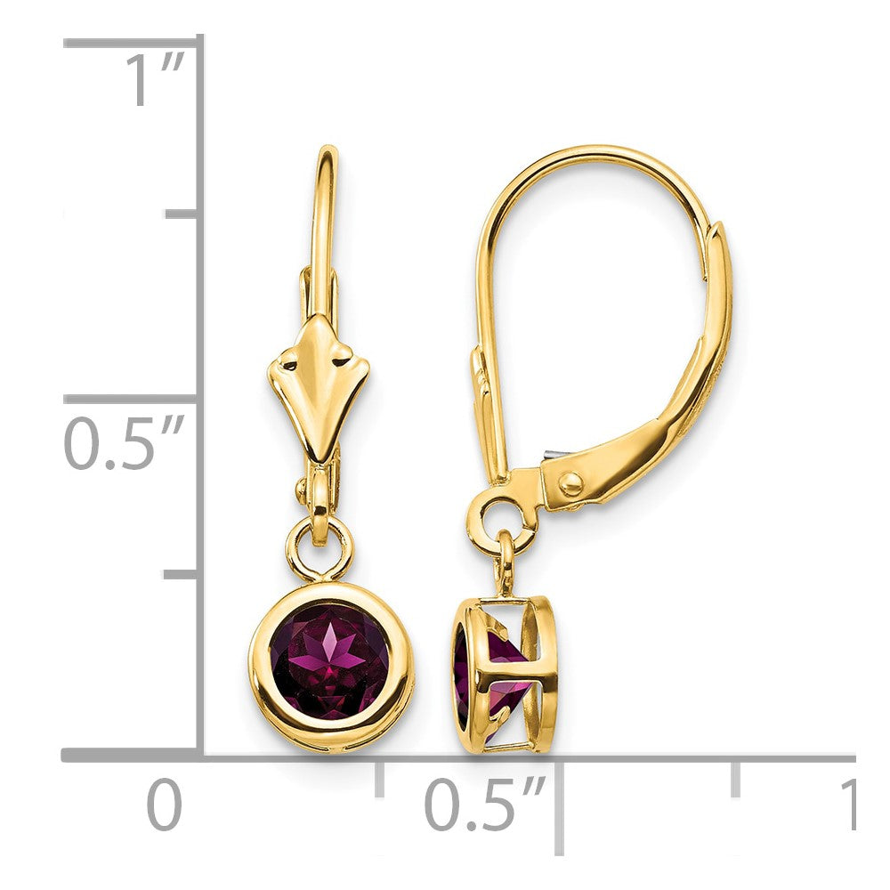 14k 5mm Rhodolite Garnet Leverback Earrings