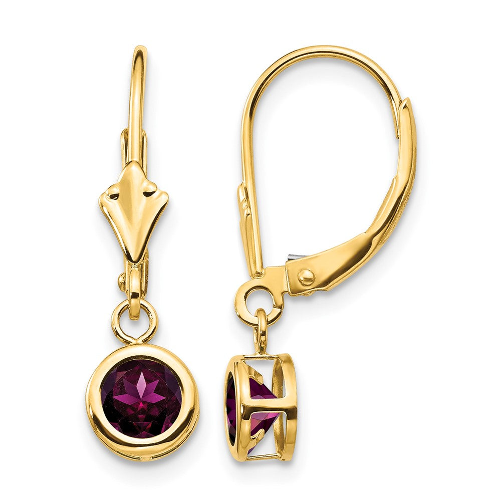 14k 5mm Rhodolite Garnet Leverback Earrings