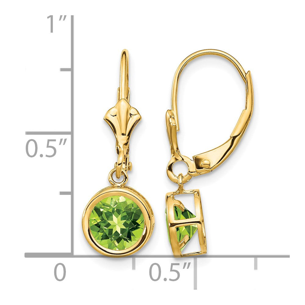 14k 6mm Peridot Leverback Earrings