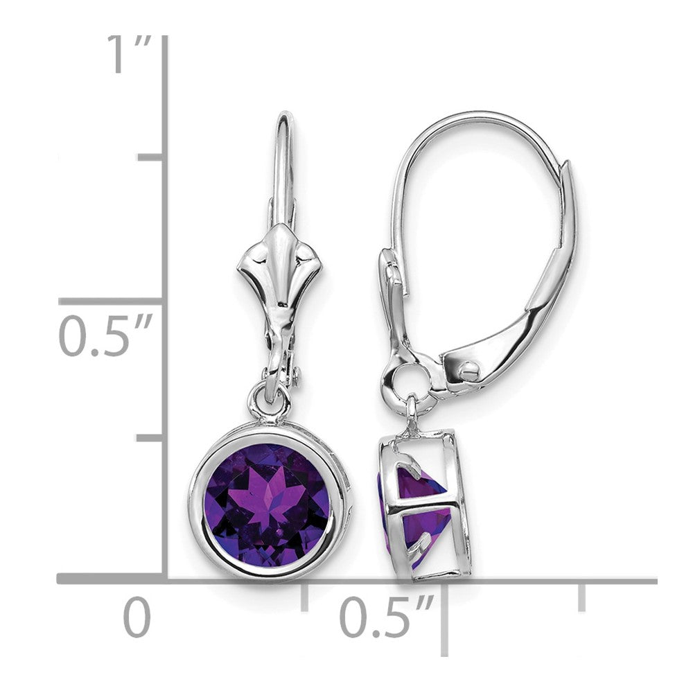 14k White Gold 6mm Amethyst Leverback Earrings