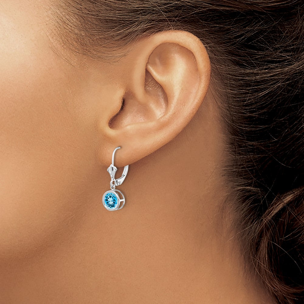 14k White Gold 6mm Blue Topaz Leverback Earrings