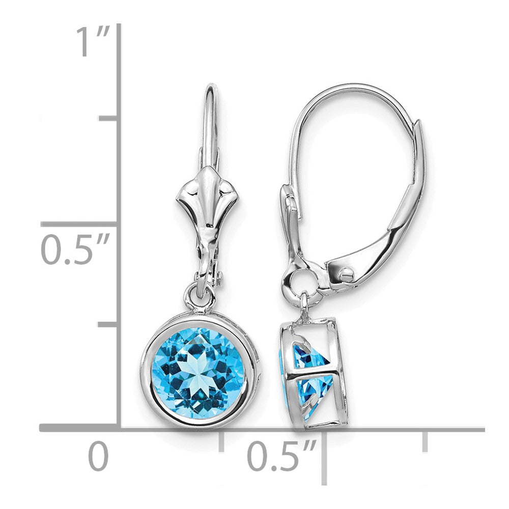 14k White Gold 6mm Blue Topaz Leverback Earrings