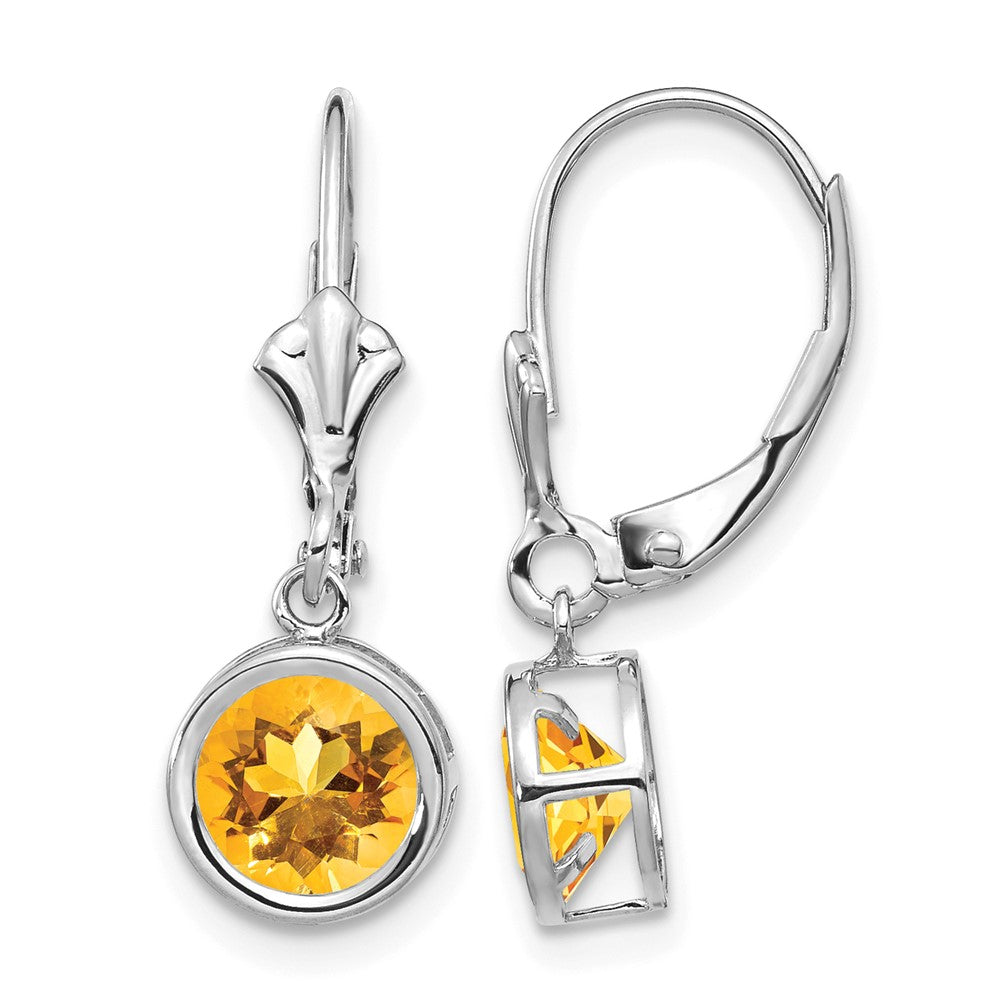 14k White Gold 6mm Citrine Leverback Earrings