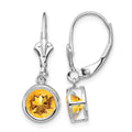 14k White Gold 6mm Citrine Leverback Earrings