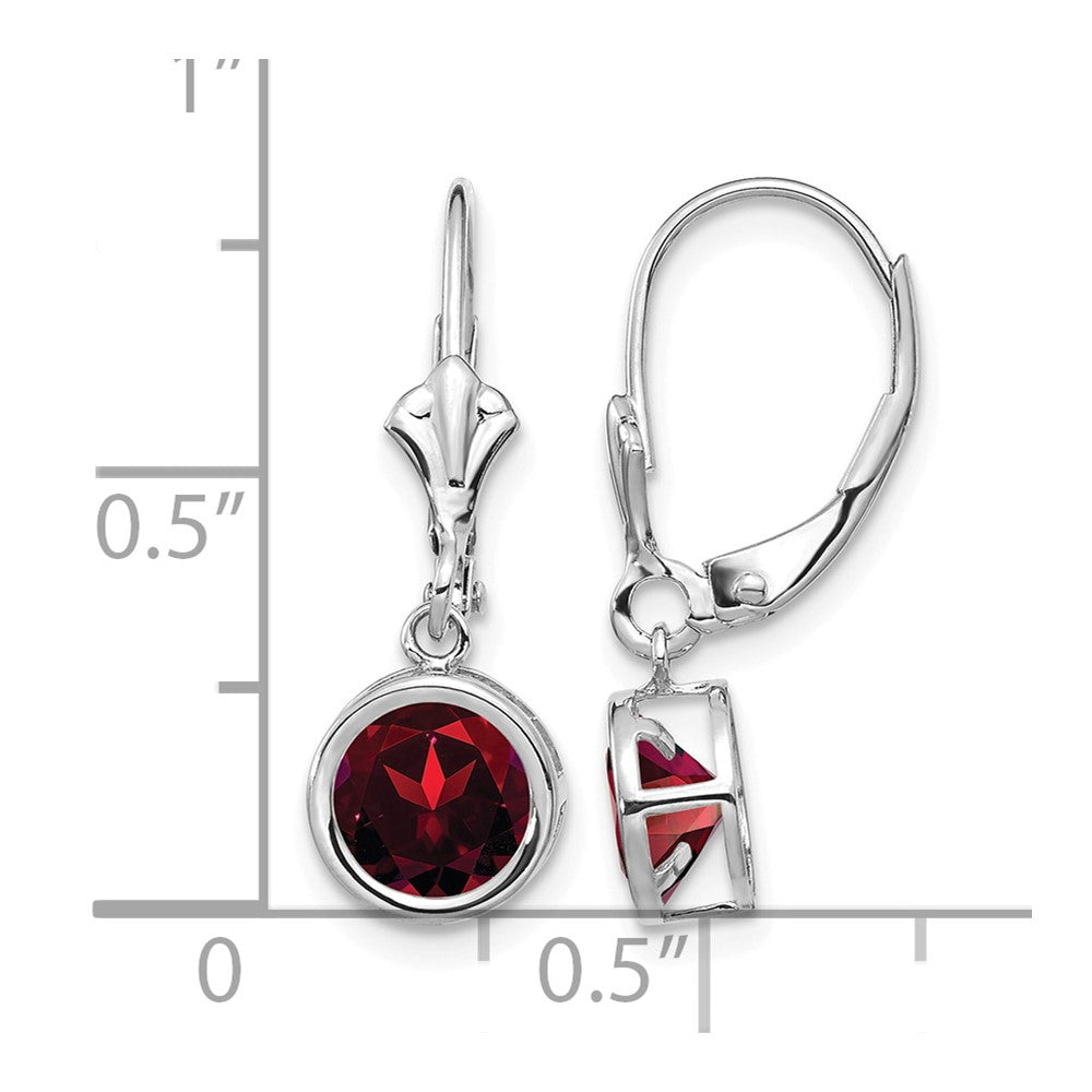 14k White Gold 6mm Garnet Leverback Earrings