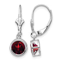 14k White Gold 6mm Garnet Leverback Earrings