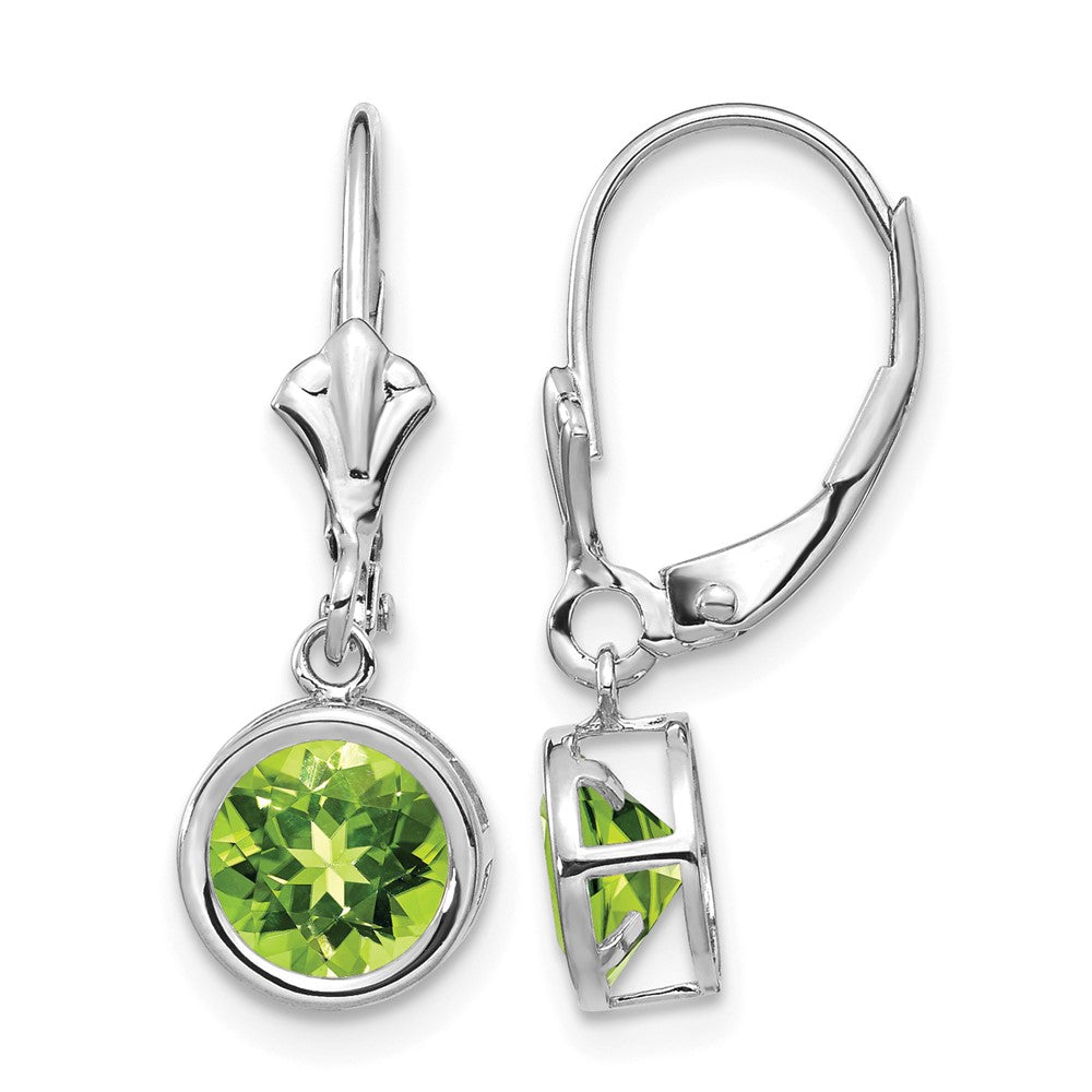 14k White Gold 6mm Peridot Leverback Earrings